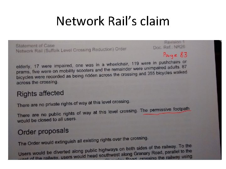 Network Rail’s claim 