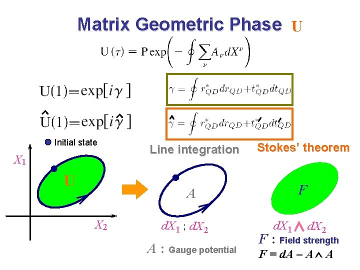 Matrix Geometric Phase U Initial state X 1 U X 2 Line integration Stokes’