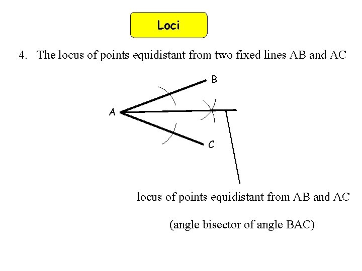 Loci 4. The locus of points equidistant from two fixed lines AB and AC