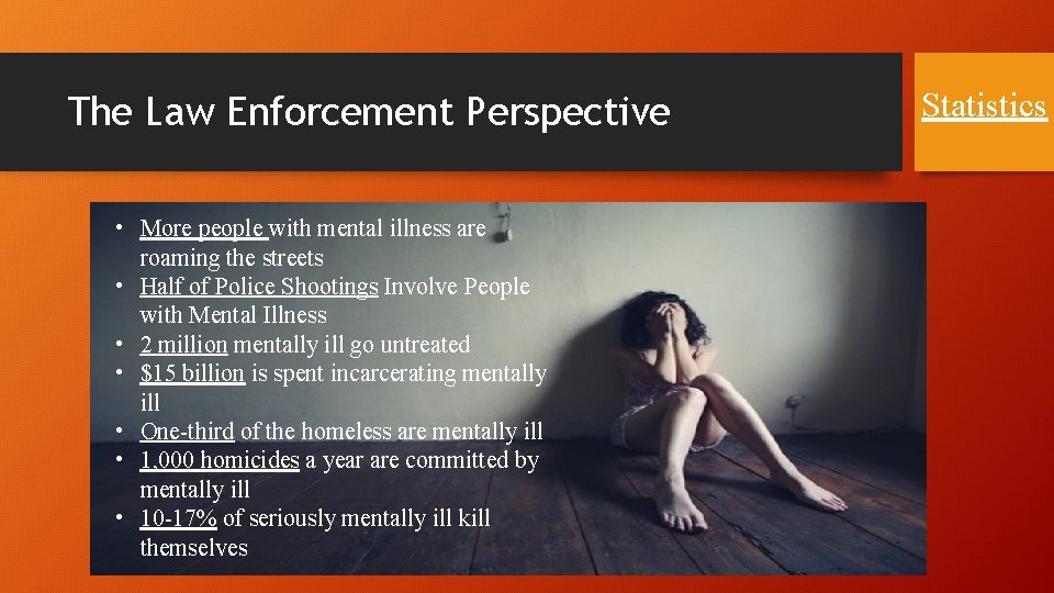 The Law Enforcement Perspective • More people with mental illness are roaming the streets