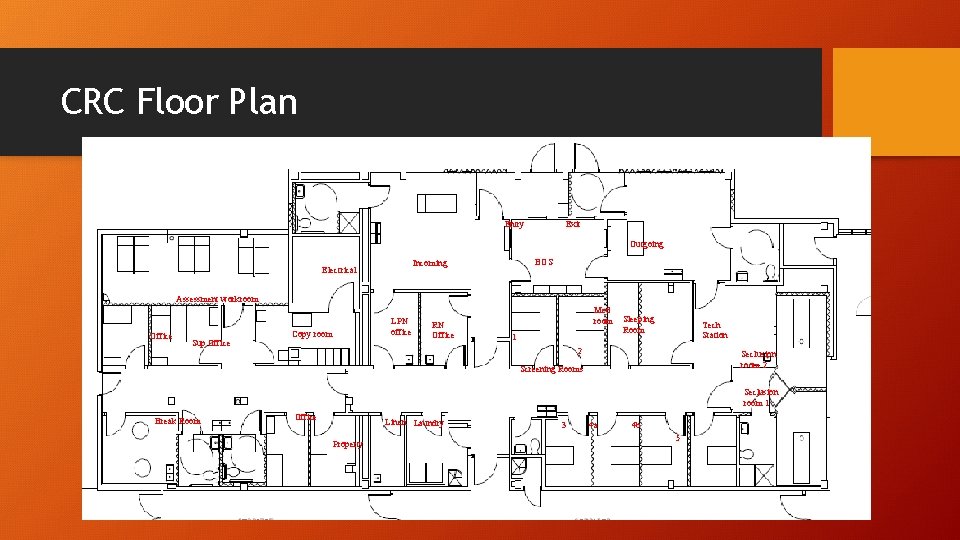 CRC Floor Plan Exit Entry Outgoing BOS Incoming Electrical Assessment workroom Office Sup Office