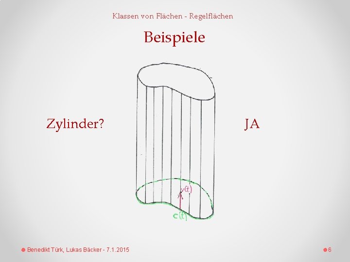 Klassen von Flächen - Regelflächen Beispiele Zylinder? Benedikt Türk, Lukas Bäcker - 7. 1.