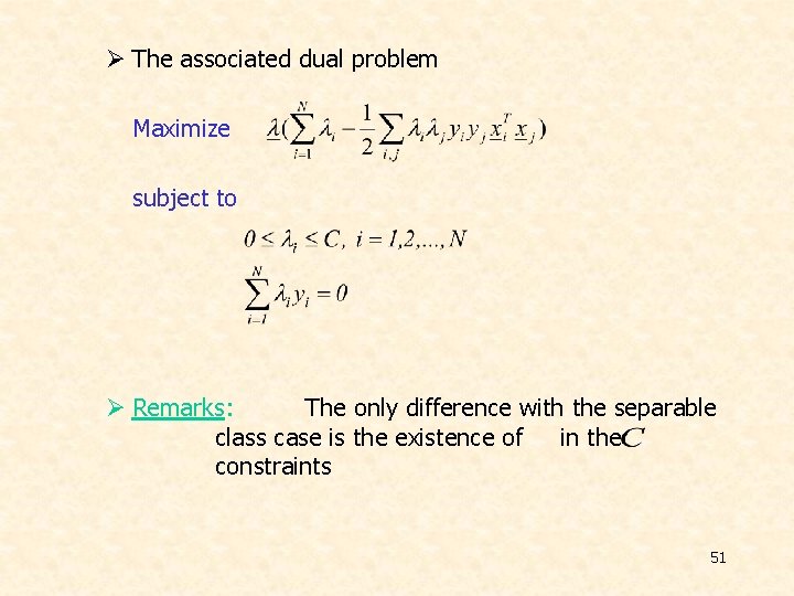 Ø The associated dual problem Maximize subject to Ø Remarks: The only difference with