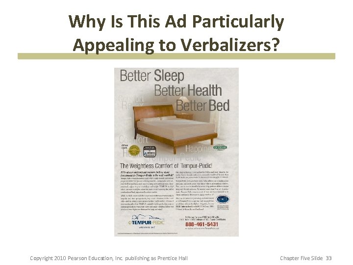Why Is This Ad Particularly Appealing to Verbalizers? Copyright 2010 Pearson Education, Inc. publishing