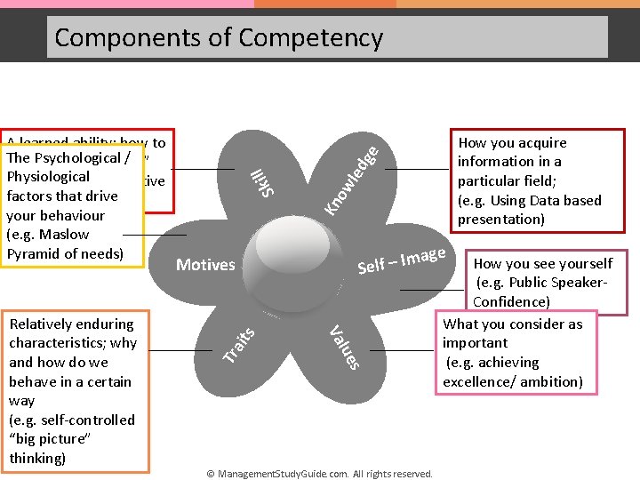 Components of Competency led ow Kn ll i k S ge How you acquire