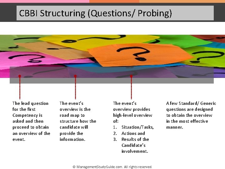 CBBI Structuring (Questions/ Probing) • The lead question for the first Competency is asked