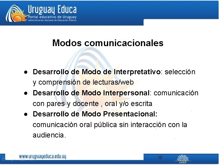 Modos comunicacionales ● Desarrollo de Modo de Interpretativo: selección y comprensión de lecturas/web ●