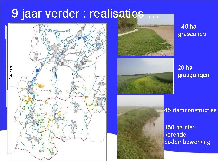 9 jaar verder : realisaties … 14 km 140 ha graszones 20 ha grasgangen