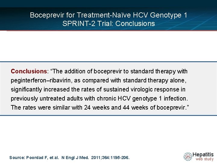 Boceprevir for Treatment-Naïve HCV Genotype 1 SPRINT-2 Trial: Conclusions: “The addition of boceprevir to