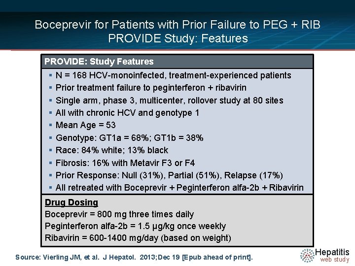 Boceprevir for Patients with Prior Failure to PEG + RIB PROVIDE Study: Features PROVIDE: