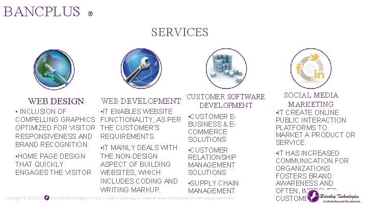 BANCPLUS ® SERVICES CUSTOMER SOFTWARE WEB DEVELOPMENT WEB DESIGN DEVELOPMENT • INCLUSION OF •