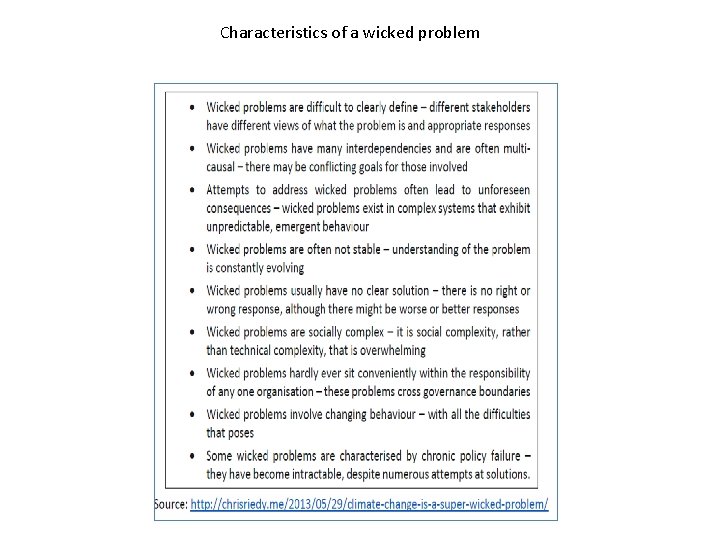 Characteristics of a wicked problem 