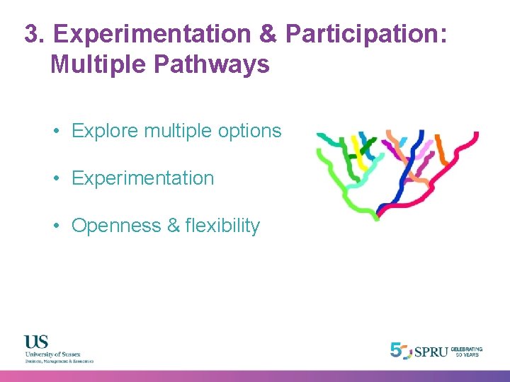 3. Experimentation & Participation: Multiple Pathways Innovation 1. Mega 2. Actors: Possibilities, • Explore