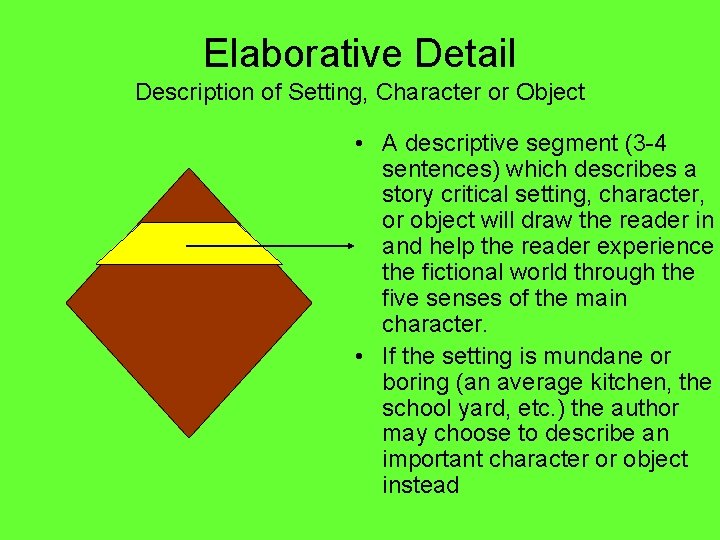 Elaborative Detail Description of Setting, Character or Object • A descriptive segment (3 -4