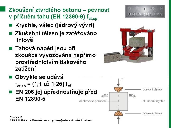 Zkoušení ztvrdlého betonu – pevnost v příčném tahu (EN 12390 -6) fct, sp n