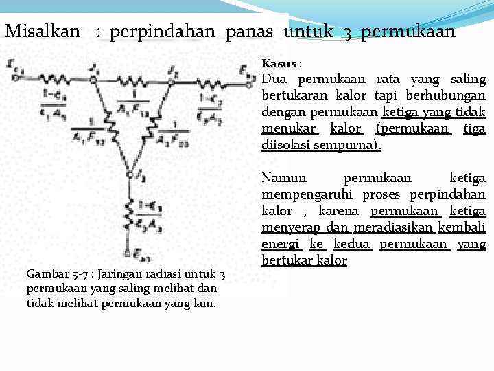 Misalkan : perpindahan panas untuk 3 permukaan Kasus : Kasus Dua permukaan rata yang