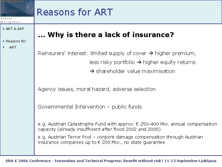 Reasons for ART & ARF … Why is there a lack of insurance? Reasons