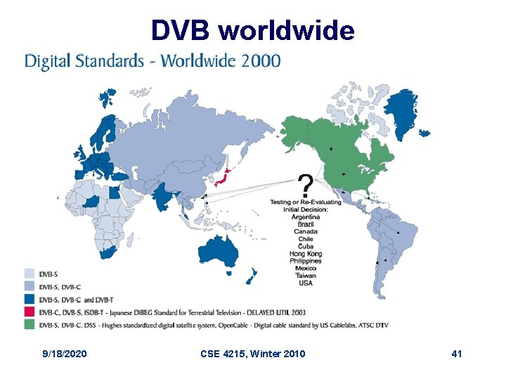 DVB worldwide 9/18/2020 CSE 4215, Winter 2010 41 