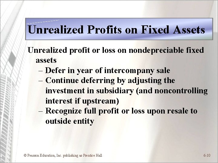 Unrealized Profits on Fixed Assets Unrealized profit or loss on nondepreciable fixed assets –