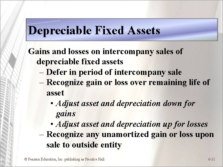 Depreciable Fixed Assets Gains and losses on intercompany sales of depreciable fixed assets –