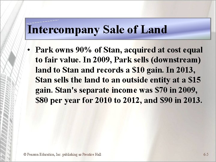 Intercompany Sale of Land • Park owns 90% of Stan, acquired at cost equal