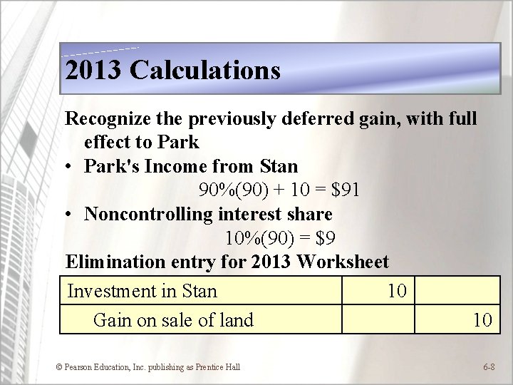 2013 Calculations Recognize the previously deferred gain, with full effect to Park • Park's