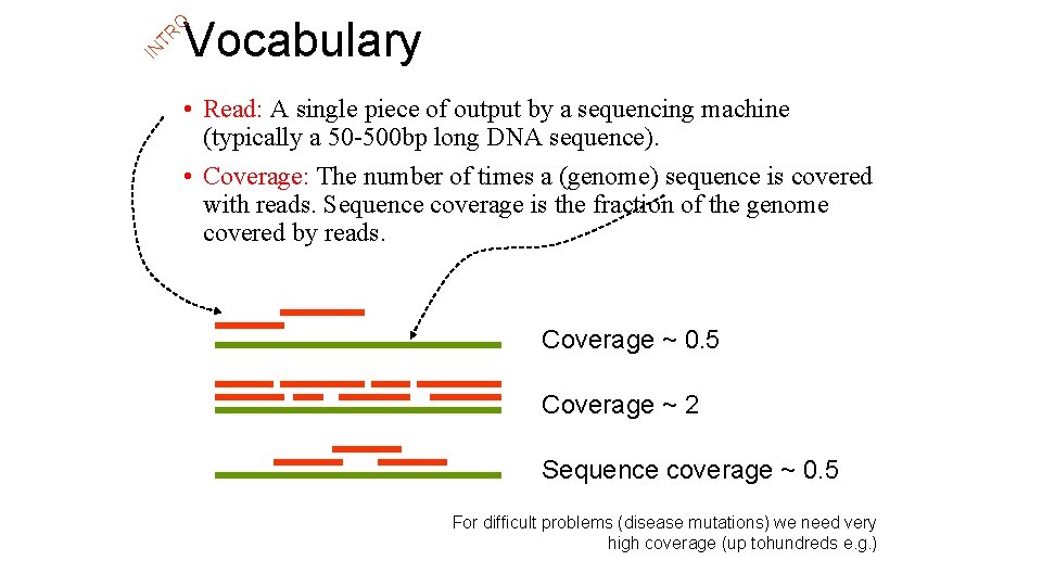 IN TR O Vocabulary • Read: A single piece of output by a sequencing