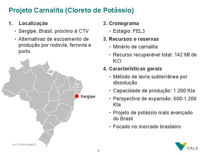 Projeto Carnalita (Cloreto de Potássio) 1. Localização 2. Cronograma • Sergipe, Brasil, próximo à