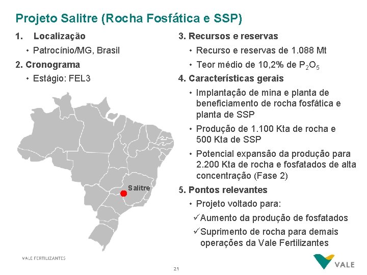 Projeto Salitre (Rocha Fosfática e SSP) 1. 3. Recursos e reservas Localização • Patrocínio/MG,