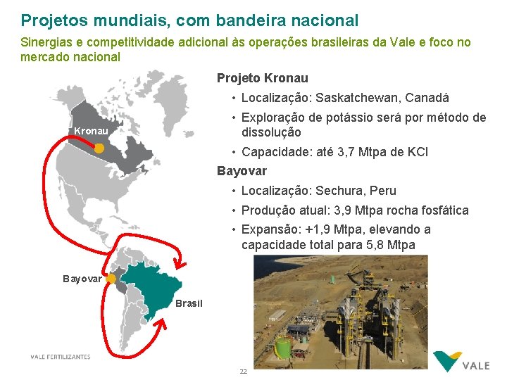 Projetos mundiais, com bandeira nacional Sinergias e competitividade adicional às operações brasileiras da Vale
