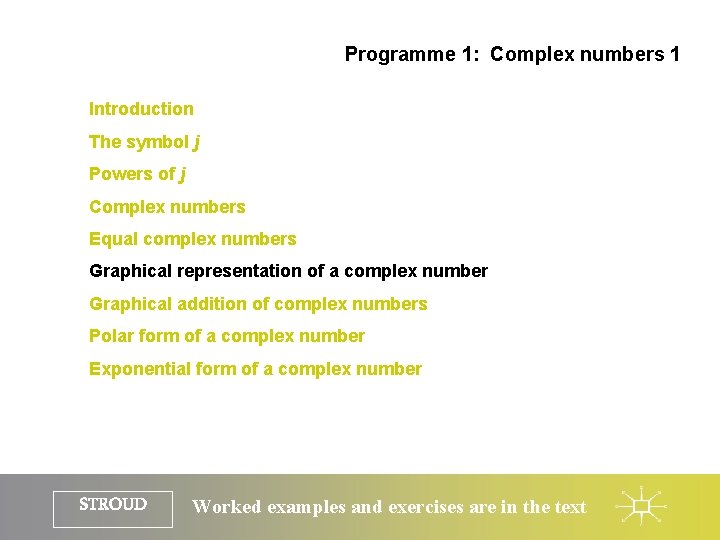 Programme 1: Complex numbers 1 Introduction The symbol j Powers of j Complex numbers Programme 1: Complex numbers 1 Introduction The symbol j Powers of j Complex numbers