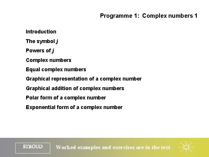 Programme 1: Complex numbers 1 Introduction The symbol j Powers of j Complex numbers Programme 1: Complex numbers 1 Introduction The symbol j Powers of j Complex numbers