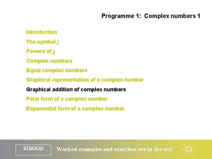 Programme 1: Complex numbers 1 Introduction The symbol j Powers of j Complex numbers Programme 1: Complex numbers 1 Introduction The symbol j Powers of j Complex numbers