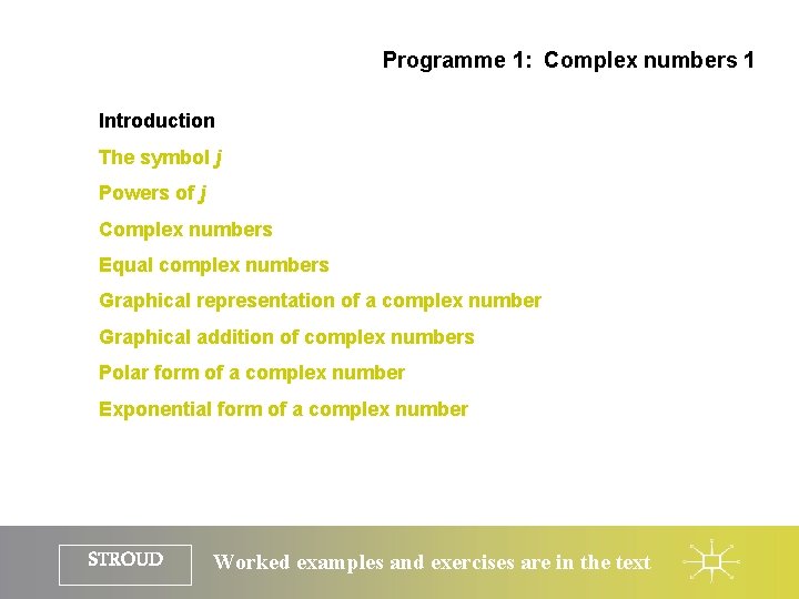 Programme 1: Complex numbers 1 Introduction The symbol j Powers of j Complex numbers Programme 1: Complex numbers 1 Introduction The symbol j Powers of j Complex numbers
