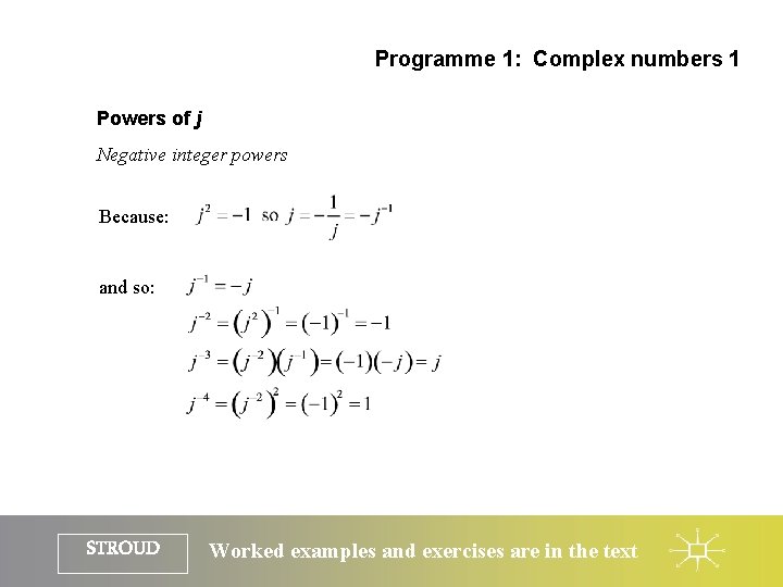 Programme 1: Complex numbers 1 Powers of j Negative integer powers Because: and so: