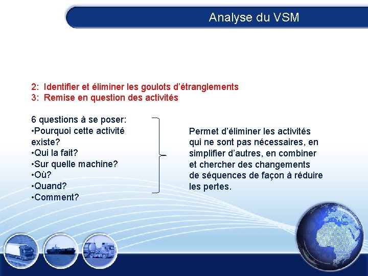 Analyse du VSM 2: Identifier et éliminer les goulots d’étranglements 3: Remise en question