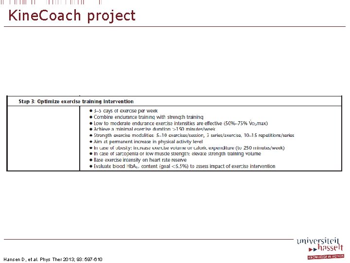Kine. Coach project Hansen D, et al. Phys Ther 2013; 93: 597 -610 