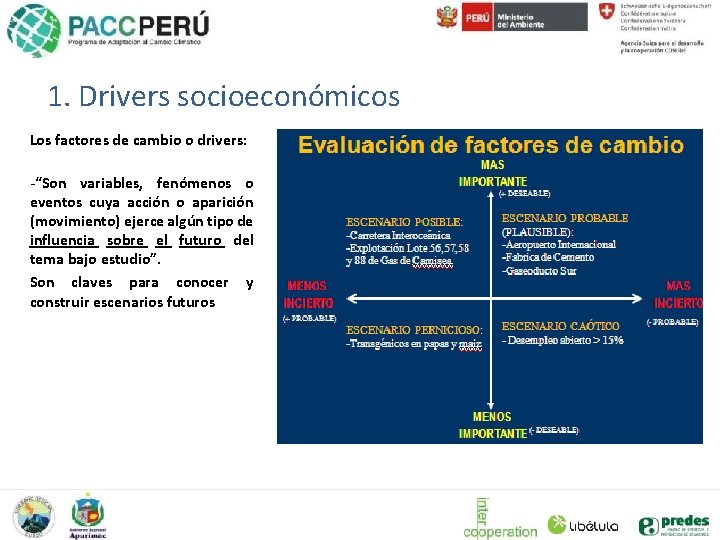 1. Drivers socioeconómicos Los factores de cambio o drivers: -“Son variables, fenómenos o eventos