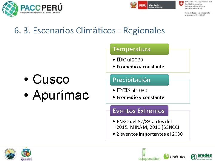 6. 3. Escenarios Climáticos - Regionales Temperatura • � 1ºC al 2030 • Promedio