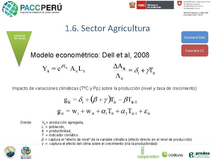 1. 6. Sector Agricultura AGREGADO TOP DOWN Escenario BAU Modelo econométrico: Dell et al,