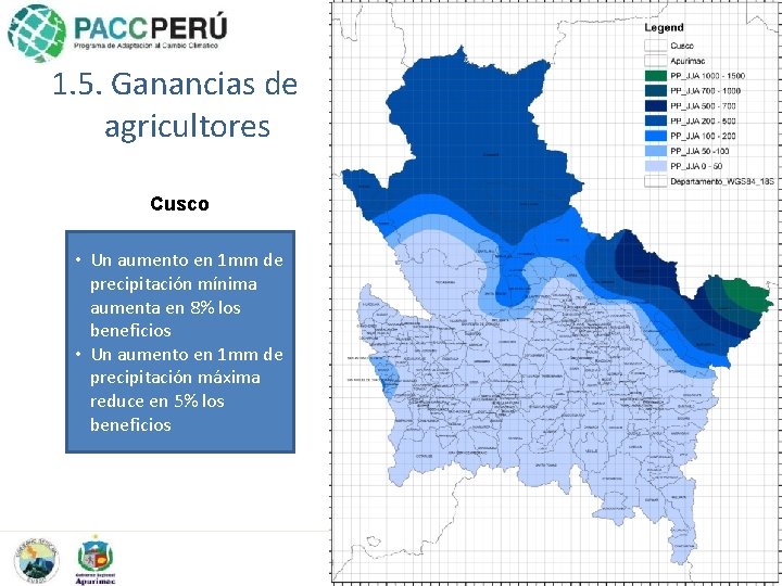 1. 5. Ganancias de agricultores SECTORIAL BOTTOM UP Cusco • Un aumento en 1