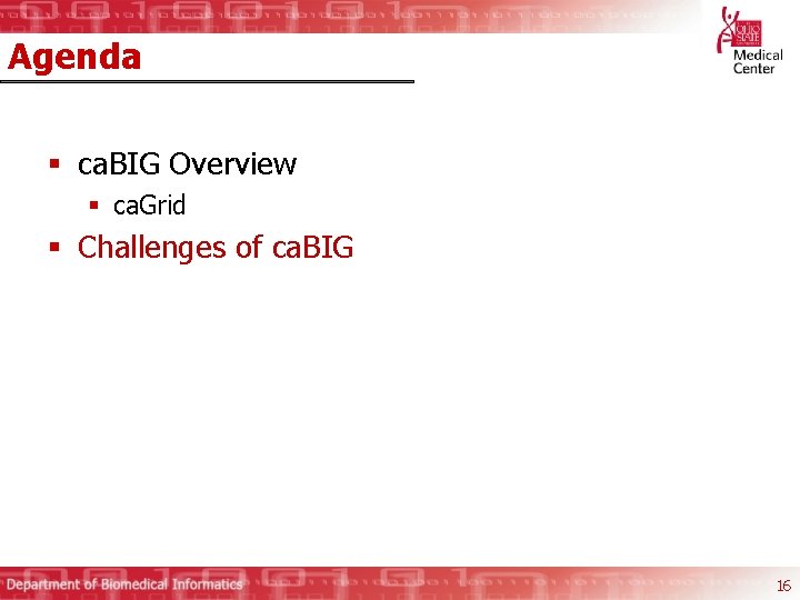 Agenda § ca. BIG Overview § ca. Grid § Challenges of ca. BIG 16