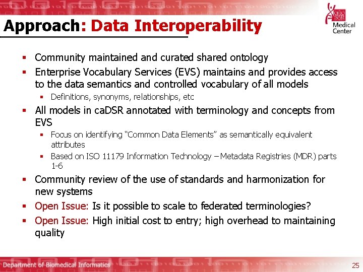 Approach: Data Interoperability § Community maintained and curated shared ontology § Enterprise Vocabulary Services