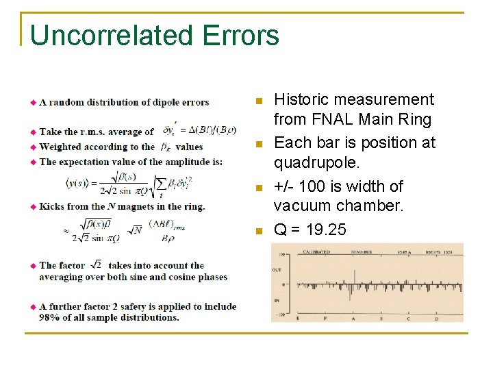 Uncorrelated Errors n n Historic measurement from FNAL Main Ring Each bar is position