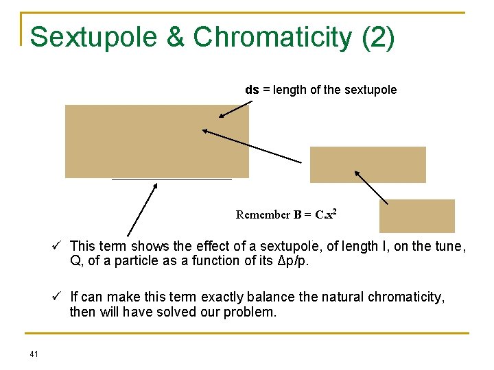 Sextupole & Chromaticity (2) ds = length of the sextupole Remember B = C.