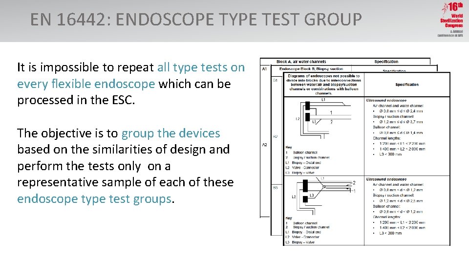 EN 16442: ENDOSCOPE TYPE TEST GROUP It is impossible to repeat all type tests