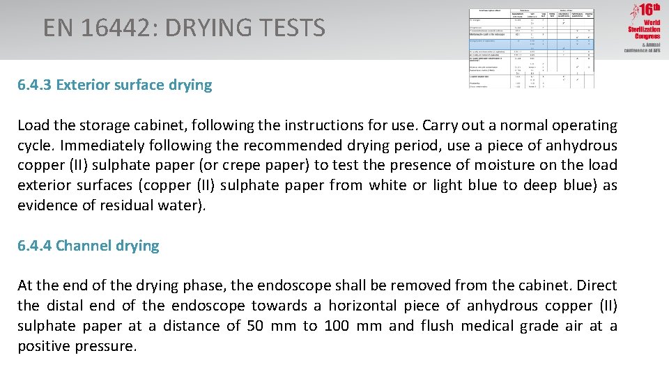EN 16442: DRYING TESTS 6. 4. 3 Exterior surface drying Load the storage cabinet,