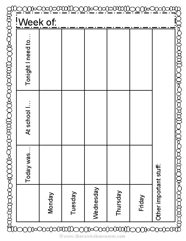 ©www. thecurriculumcorner. com Other important stuff: Friday Thursday Wednesday Tuesday Monday Today was… At