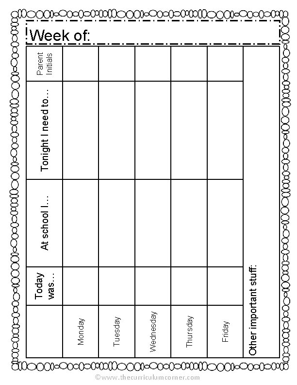 ©www. thecurriculumcorner. com Other important stuff: Friday Thursday Wednesday Tuesday Monday Today was… At