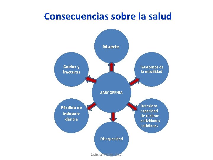 Consecuencias sobre la salud Muerte Caídas y fracturas Trastornos de la movilidad SARCOPENIA Deterioro